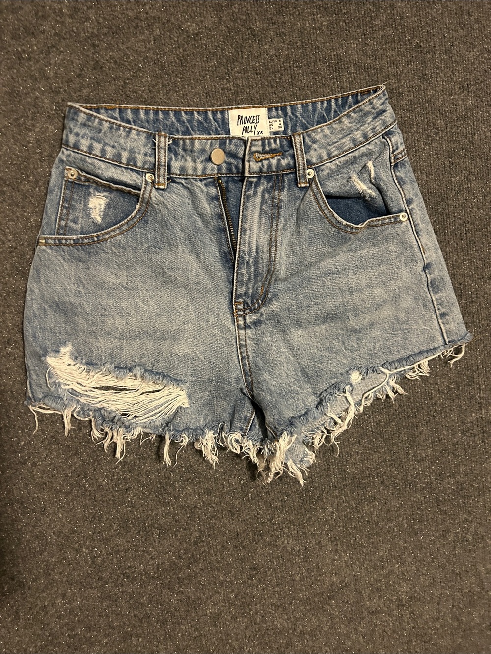 Princess Polly Light Blue High-Rise Distressed Denim Shorts
